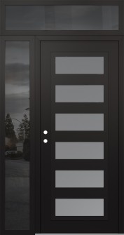 Diamond C9 50" x 96" black/white frosted Glass Panel black RHI with Sidelite and Transom mirrored Glass