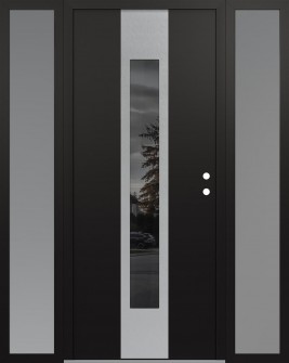 DIAMOND A1 64" X 80" BLACK/BLACK MIRRORED GLASS PANEL STAINLESS STEEL LHI WITH 2 SIDELITES FROSTED GLASS