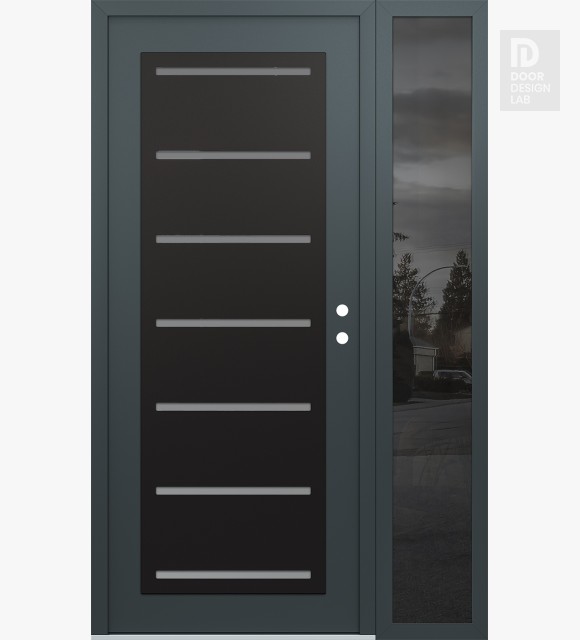 Modern Steel Front Door Diamond C11 50" x 80" anthracite/anthracite frosted Glass Panel black LHI with Sidelite mirrored Glass