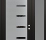 Modern Steel Front Door Diamond C8 48" x 96" black/black mirrored Glass Panel stainless steel LHI with Sidelite and Transom frosted Glass