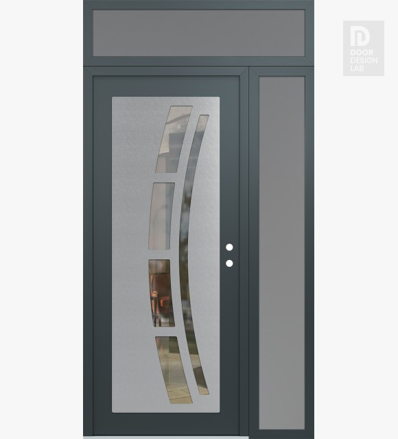 Modern Steel Front Door Diamond C12 48" x 96" anthracite/anthracite clear Glass Panel stainless steel LHI with Sidelite and Transom frosted Glass