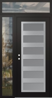 Diamond C9 52" x 96" black/white frosted Glass Panel stainless steel RHI with Sidelite and Transom clear Glass