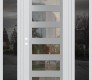 Modern Steel Front Door Diamond C9 68" x 80" white/white clear Glass Panel stainless steel RHI with 2 Sidelites mirrored Glass