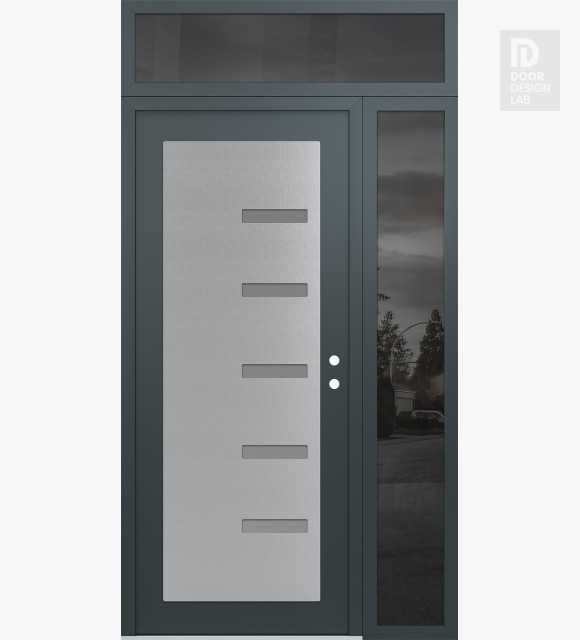 Modern Steel Front Door Diamond C8 48" x 96" anthracite/anthracite frosted Glass Panel stainless steel LHI with Sidelite and Transom mirrored Glass