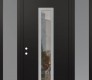 Modern Steel Front Door DIAMOND A11 68" X 96" BLACK/BLACK CLEAR GLASS PANEL STAINLESS STEEL RHI WITH 2 SIDELITES AND TRANSOM FROSTED GLASS