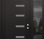 Modern Steel Front Door Diamond C8 48" x 96" black/white frosted Glass Panel black LHI with Sidelite and Transom mirrored Glass