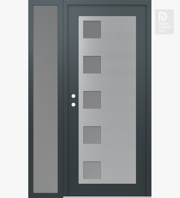 Modern Steel Front Door Diamond C5 52" x 80" anthracite/anthracite frosted Glass Panel stainless steel RHI with Sidelite frosted Glass
