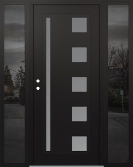 Diamond C3 64" x 80" black/white frosted Glass Panel black RHI with 2 Sidelites mirrored Glass