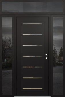 Diamond C11 60" x 96" black/black clear Glass Panel black LHI with 2 Sidelites and Transom mirrored Glass