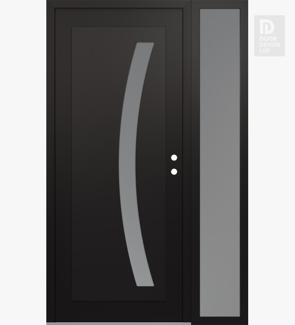 Modern Steel Front Door Diamond C4 48" x 80" black/white frosted Glass Panel black LHI with Sidelite frosted Glass