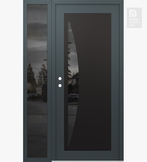 Modern Steel Front Door Diamond C13 52" x 80" anthracite/anthracite mirrored Glass Panel black RHI with Sidelite mirrored Glass