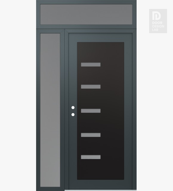 Modern Steel Front Door Diamond C8 52" x 96" anthracite/anthracite frosted Glass Panel black RHI with Sidelite and Transom frosted Glass