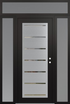 Diamond C11 64" x 96" black/black clear Glass Panel stainless steel LHI with 2 Sidelites and Transom frosted Glass
