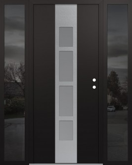 DIAMOND A10 64" X 80" BLACK/WHITE FROSTED GLASS PANEL STAINLESS STEEL LHI WITH 2 SIDELITES MIRRORED GLASS