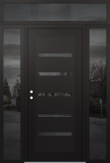 Diamond C7 60" x 96" black/black mirrored Glass Panel black RHI with 2 Sidelites and Transom mirrored Glass