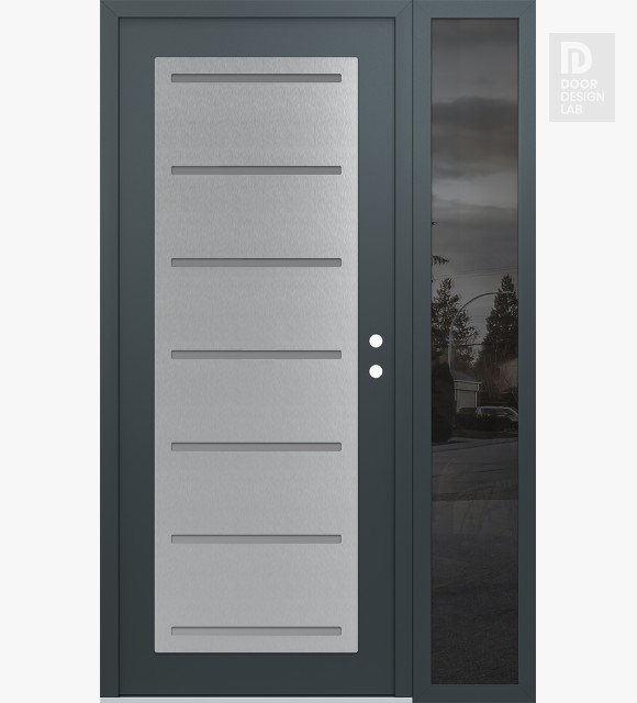 Modern Steel Front Door Diamond C11 52" x 80" anthracite/anthracite frosted Glass Panel stainless steel LHI with Sidelite mirrored Glass