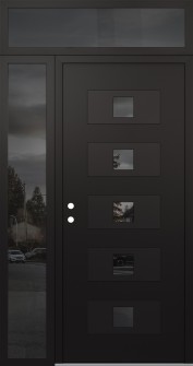 Diamond D8 50" x 96" black/black mirrored Glass Panel black RHI with Sidelite and Transom mirrored Glass