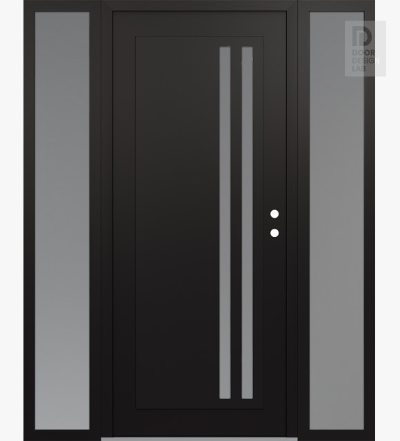 Modern Steel Front Door Diamond C6 60" x 80" black/white frosted Glass Panel black LHI with 2 Sidelites frosted Glass
