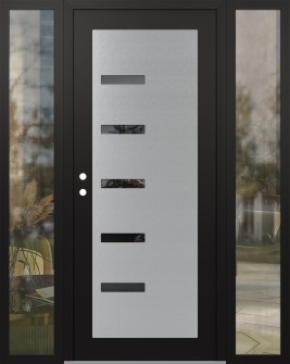 Diamond C8 64" x 80" black/black mirrored Glass Panel stainless steel RHI with 2 Sidelites clear Glass