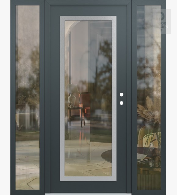 Modern Steel Front Door Diamond C1 68" x 80" anthracite/anthracite clear Glass Panel stainless steel LHI with 2 Sidelites clear Glass
