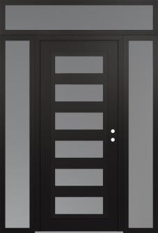 Diamond C9 68" x 96" black/white frosted Glass Panel black LHI with 2 Sidelites and Transom frosted Glass