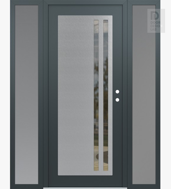 Modern Steel Front Door Diamond C6 60" x 80" anthracite/anthracite clear Glass Panel stainless steel LHI with 2 Sidelites frosted Glass