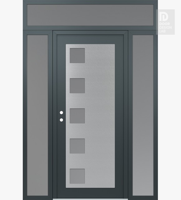 Modern Steel Front Door Diamond C5 68" x 96" anthracite/anthracite frosted Glass Panel stainless steel RHI with 2 Sidelites and Transom frosted Glass