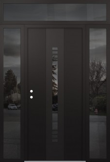 DIAMOND A5 68" X 96" BLACK/BLACK MIRRORED GLASS PANEL BLACK RHI WITH 2 SIDELITES AND TRANSOM MIRRORED GLASS