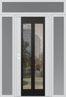 Diamond C14 64" x 96" white/white clear Glass Panel black RHI with 2 Sidelites and Transom frosted Glass