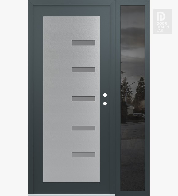 Modern Steel Front Door Diamond C8 48" x 80" anthracite/anthracite frosted Glass Panel stainless steel LHI with Sidelite mirrored Glass