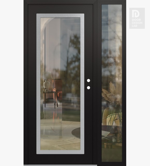 Modern Steel Front Door Diamond C1 50" x 80" black/black clear Glass Panel stainless steel LHI with Sidelite clear Glass