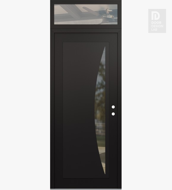 Modern Steel Front Door Diamond C13 36" x 96" black/black clear Glass Panel black LHI with Transom clear Glass
