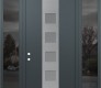 Modern Steel Front Door DIAMOND A13 64" X 96" ANTHRACITE/ANTHRACITE FROSTED GLASS PANEL STAINLESS STEEL RHI WITH 2 SIDELITES AND TRANSOM MIRRORED GLASS