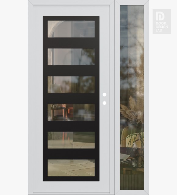 Modern Steel Front Door Diamond C9 50" x 80" white/white clear Glass Panel black LHI with Sidelite clear Glass