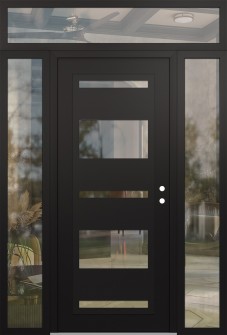 Diamond C10 64" x 96" black/black clear Glass Panel black LHI with 2 Sidelites and Transom clear Glass