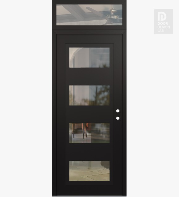 Modern Steel Front Door Diamond C2 36" x 96" black/black clear Glass Panel black LHI with Transom clear Glass
