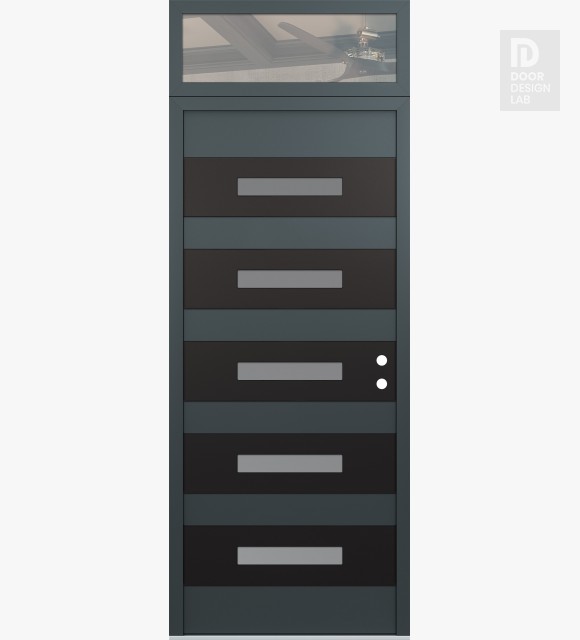 Modern Steel Front Door Diamond D9 36" x 96" anthracite/anthracite frosted Glass Panel black LHI with Transom clear Glass