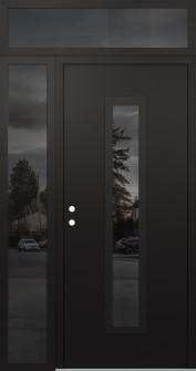 DIAMOND A11 48" X 96" BLACK/BLACK MIRRORED GLASS PANEL BLACK RHI WITH SIDELITE AND TRANSOM MIRRORED GLASS