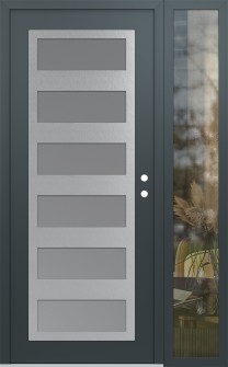 Diamond C9 48" x 80" anthracite/anthracite frosted Glass Panel stainless steel LHI with Sidelite clear Glass