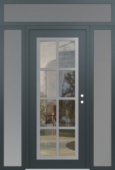 Diamond C16 64" x 96" anthracite/anthracite clear Glass Panel stainless steel LHI with 2 Sidelites and Transom frosted Glass