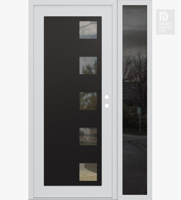 Modern Steel Front Door Diamond C5 50" x 80" white/white clear Glass Panel black LHI with Sidelite mirrored Glass