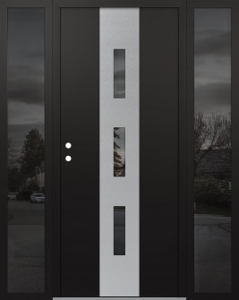 DIAMOND A7 68" X 80" BLACK/BLACK MIRRORED GLASS PANEL STAINLESS STEEL RHI WITH 2 SIDELITES MIRRORED GLASS