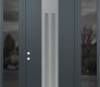 Modern Steel Front Door DIAMOND A8 68" X 96" ANTHRACITE/ANTHRACITE FROSTED GLASS PANEL STAINLESS STEEL RHI WITH 2 SIDELITES AND TRANSOM MIRRORED GLASS