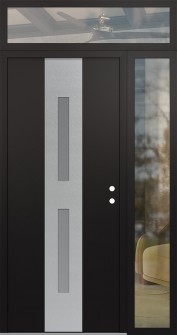 DIAMOND A6 52" X 96" BLACK/WHITE FROSTED GLASS PANEL STAINLESS STEEL LHI WITH SIDELITE AND TRANSOM CLEAR GLASS