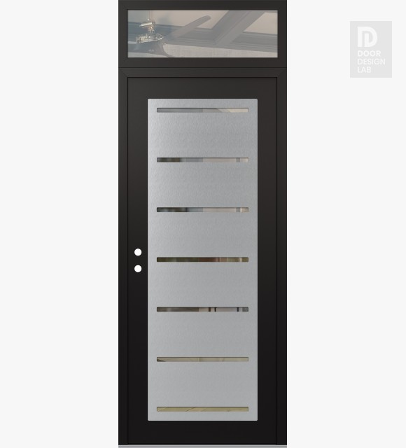 Modern Steel Front Door Diamond C11 36" x 96" black/black clear Glass Panel stainless steel RHI with Transom clear Glass