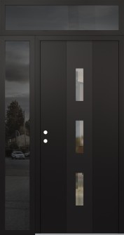 DIAMOND A7 48" X 96" BLACK/BLACK CLEAR GLASS PANEL BLACK RHI WITH SIDELITE AND TRANSOM MIRRORED GLASS