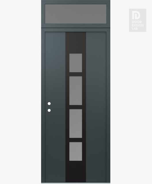 Modern Steel Front Door DIAMOND A10 36" X 96" ANTHRACITE/ANTHRACITE FROSTED GLASS PANEL BLACK RHI WITH TRANSOM FROSTED GLASS