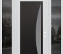 Modern Steel Front Door Diamond C13 60" x 96" white/white frosted Glass Panel black LHI with 2 Sidelites and Transom mirrored Glass