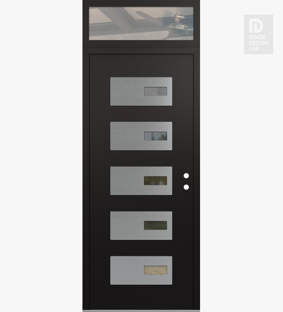 Modern Steel Front Door Diamond D7 36" x 96" black/black clear Glass Panel stainless steel LHI with Transom clear Glass