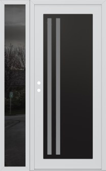 Diamond C6 52" x 80" white/white frosted Glass Panel black RHI with Sidelite mirrored Glass